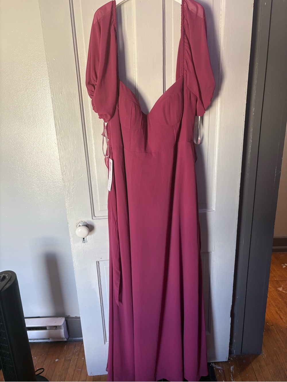 Azazie chiffon mulberry A-Line Maxi Dress with Puff Sleeves